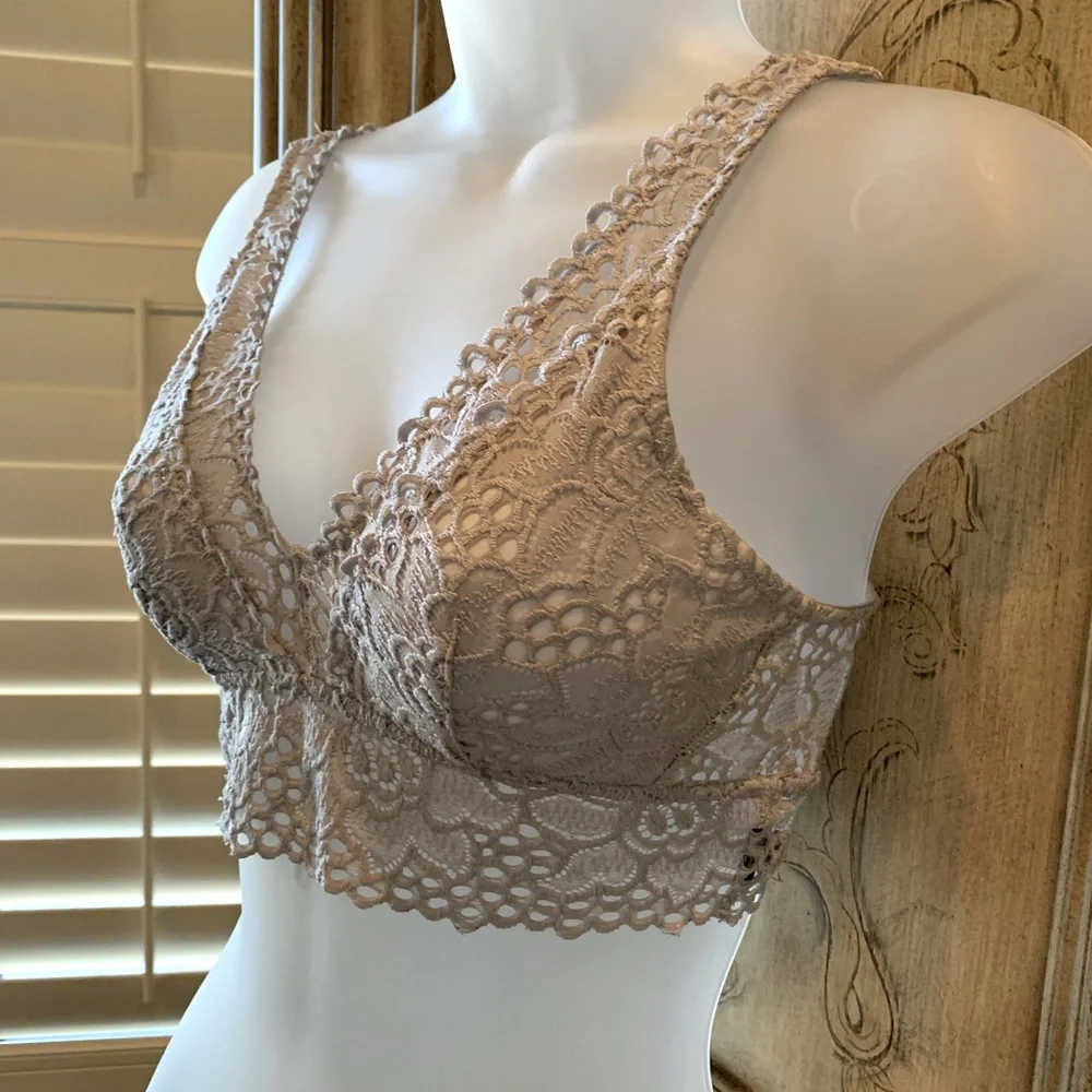 Aerie Grey Lacy Bralette Lightweight V-Neck Front and Back Size S/P